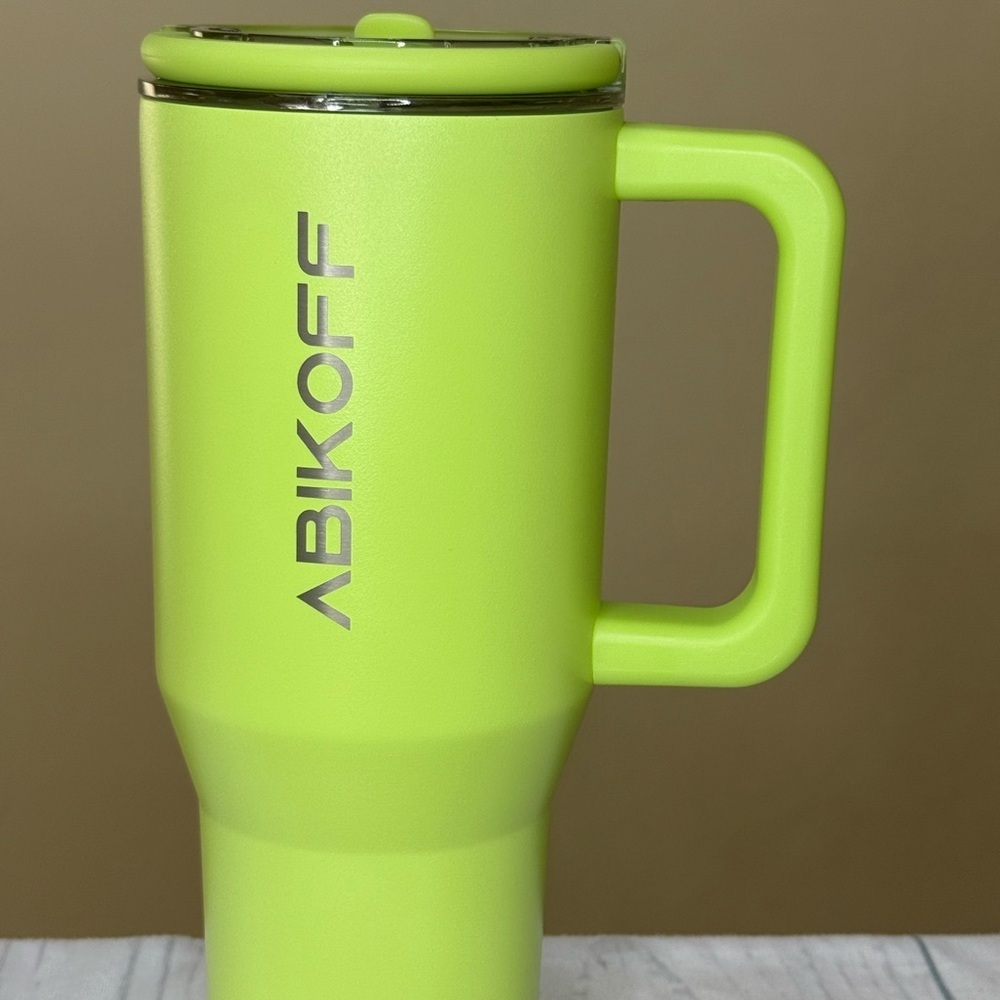 Lime Green Insulated Tumbler with Handle and Flip Straw water bottle